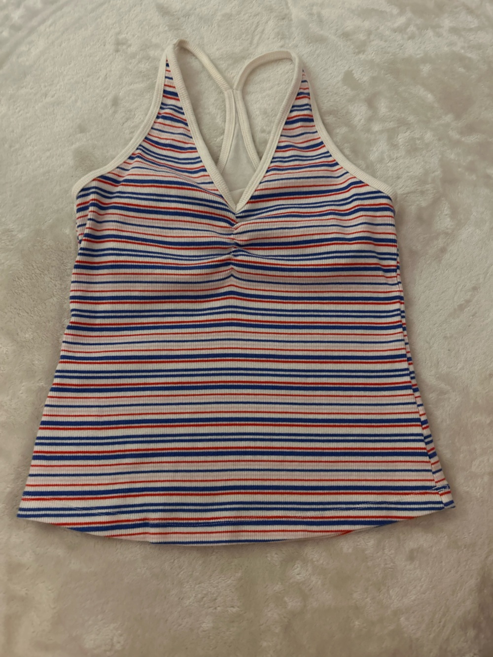 Old Navy Striped V-Neck Racerback Tank in White, Blue & Red